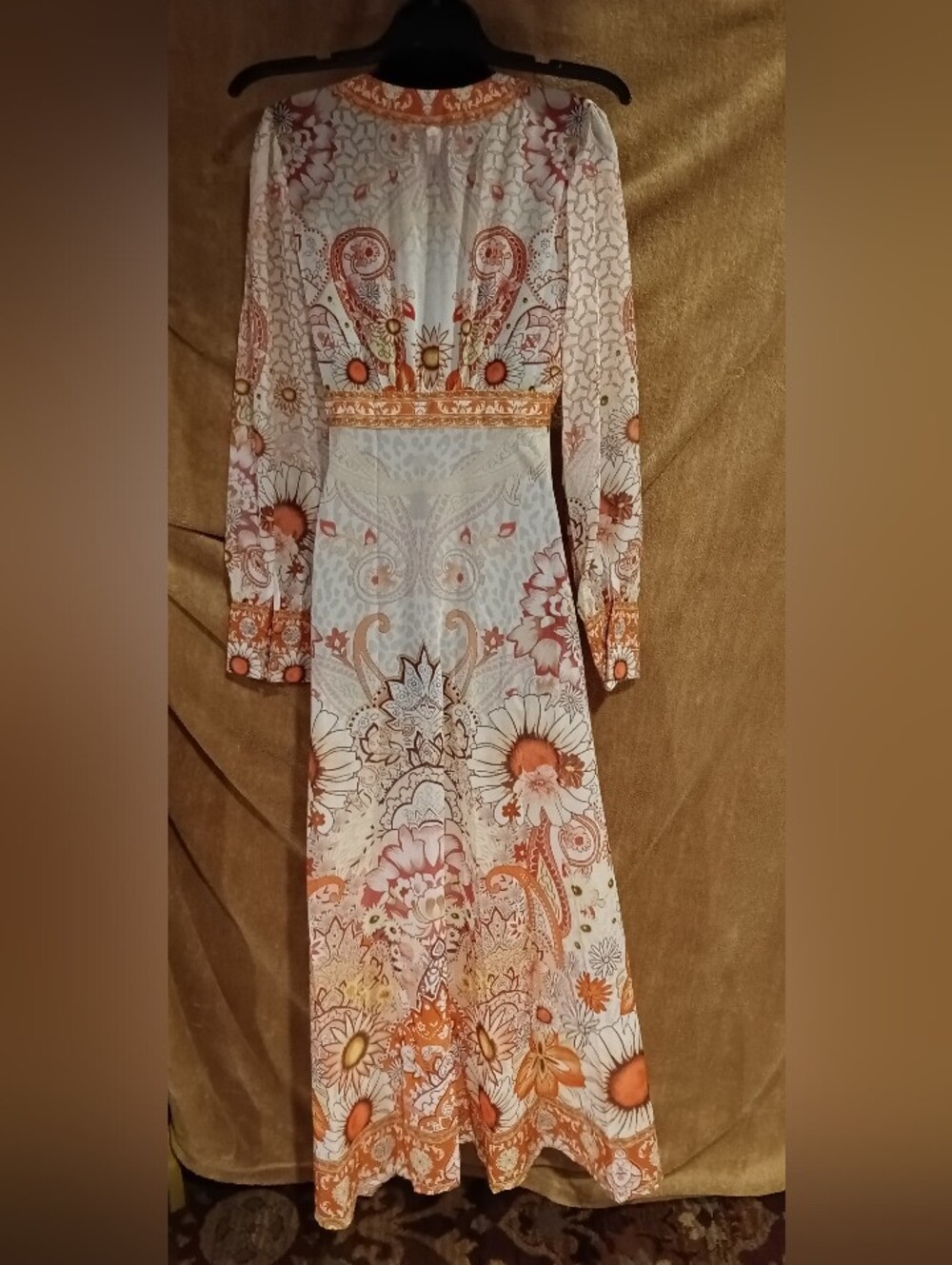Beautiful Sheer NWOT KarominaBoho Floral Maxi Dress in White & Orange Flowing - Picture 3 of 4